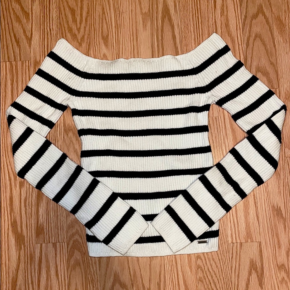Black & White Stripe Off the Shoulder Top-Medium